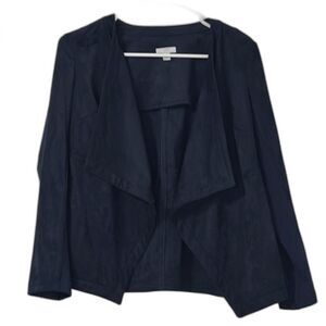 J Jill Open Front Suede Draped Blazer Jacket Women XS Waterfall Navy Matrix Moto